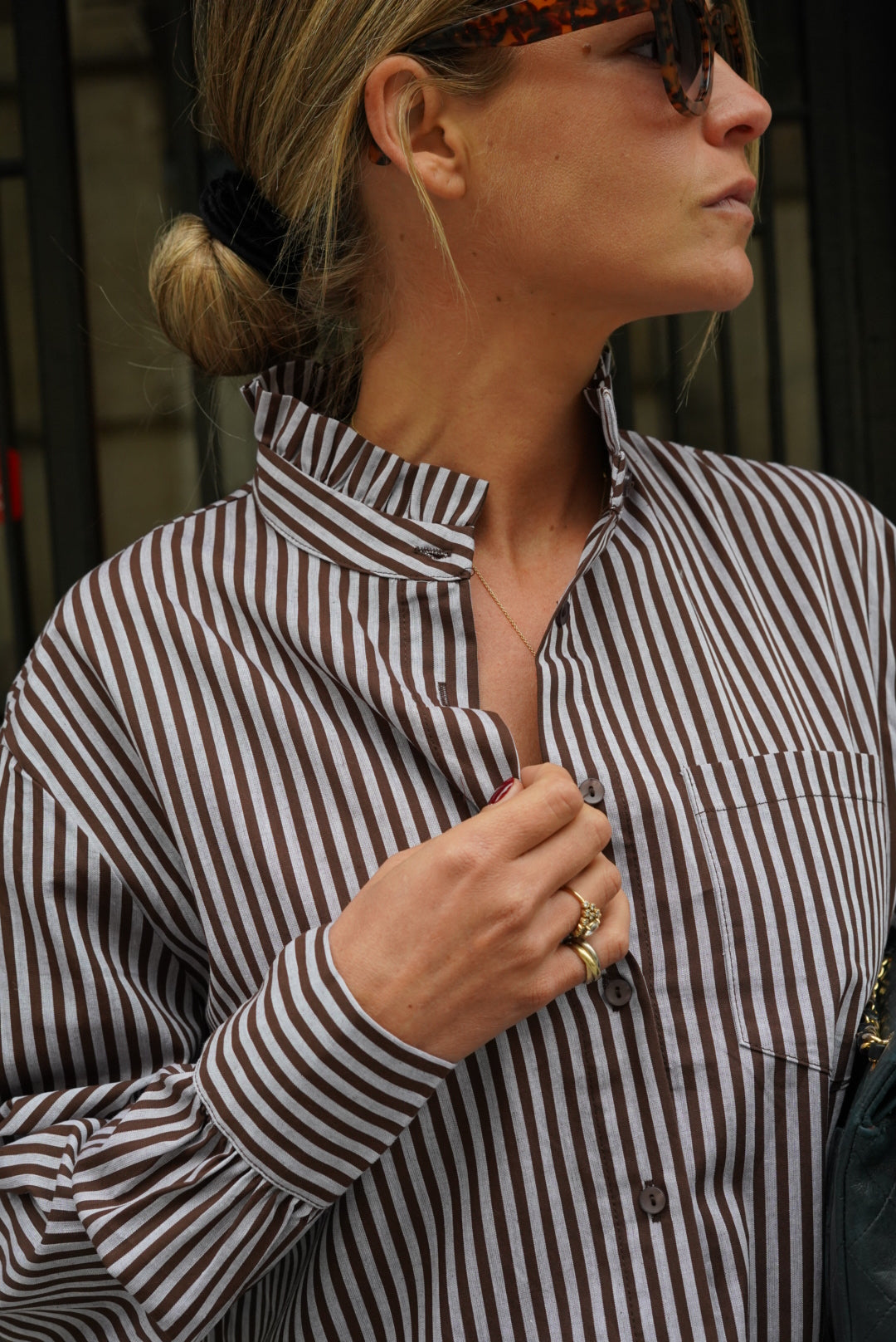 Eugénie Stripe Shirt Grey/Chocolate
