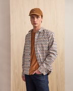 Sovracamicia in cotone beige e cammello
