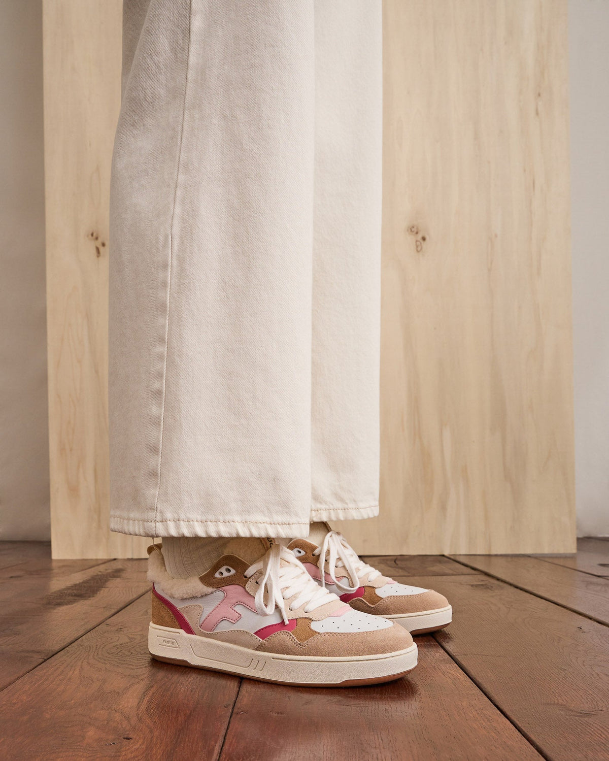 Baskets Cuir Suède Blanc Et Rose Grisé