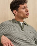 Maglione camionista in lana verde ed écru