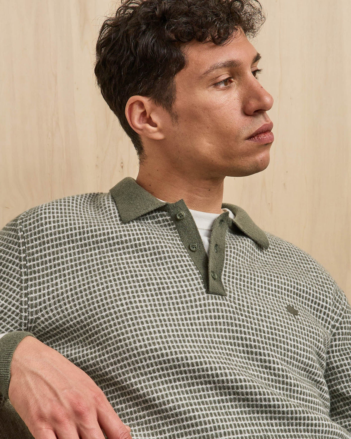Maglione camionista in lana verde ed écru