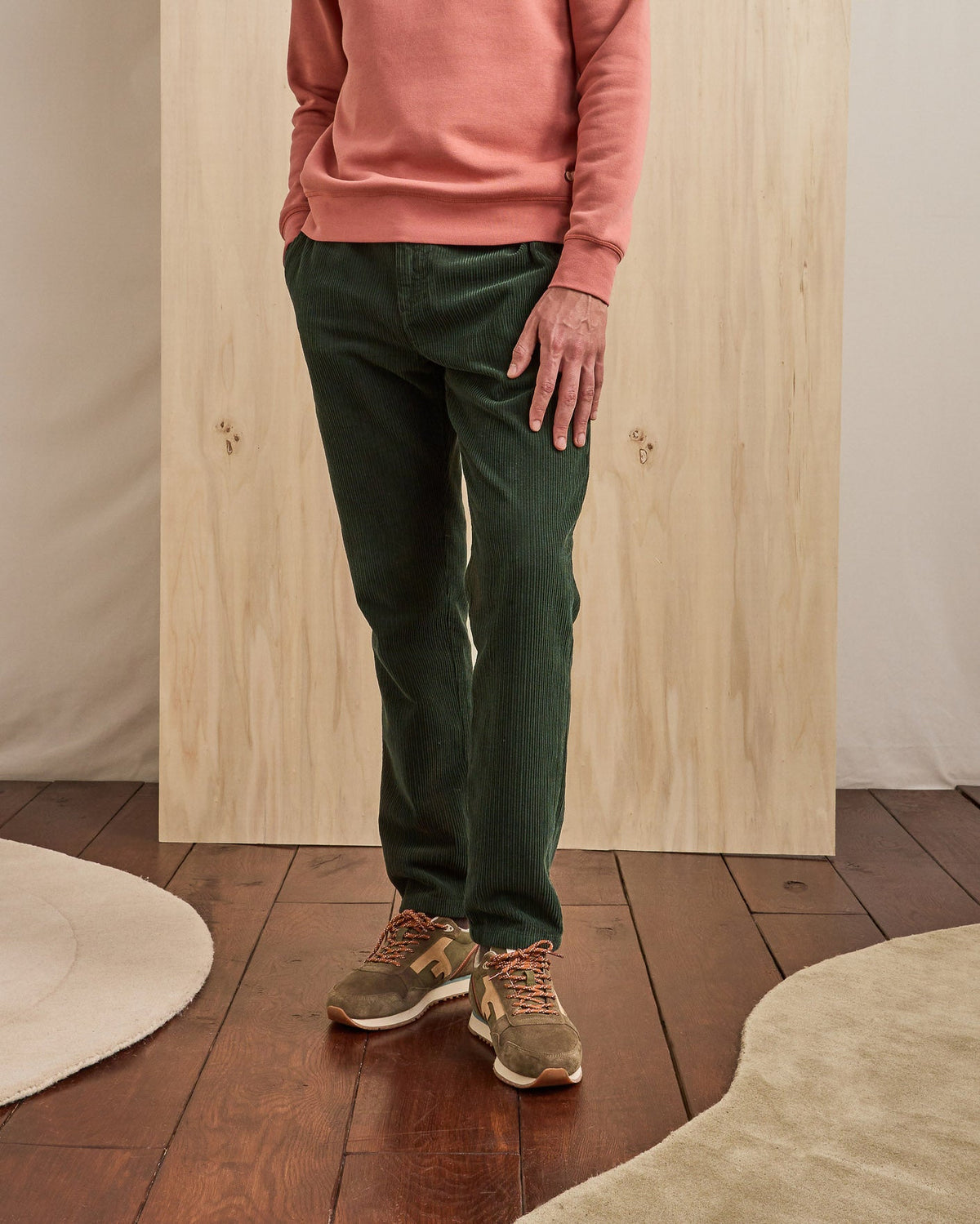 Pantalon Taille Élastique Vert Foncé