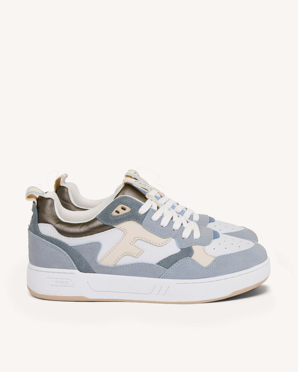 Zapatillas de piel y ante crudo y azul claro