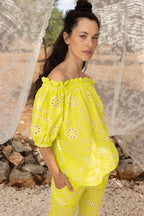 La Blouse Brigitte Broderie Anglaise Jaune Citron