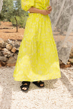 La Maxi Jupe Nuria Broderie Anglaise Jaune Citron