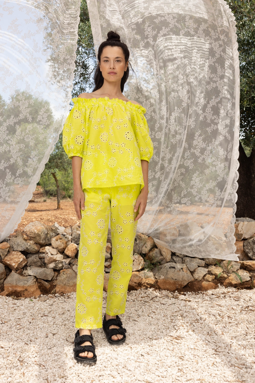 Le Pantalon Fanny Broderie Anglaise Jaune Citron