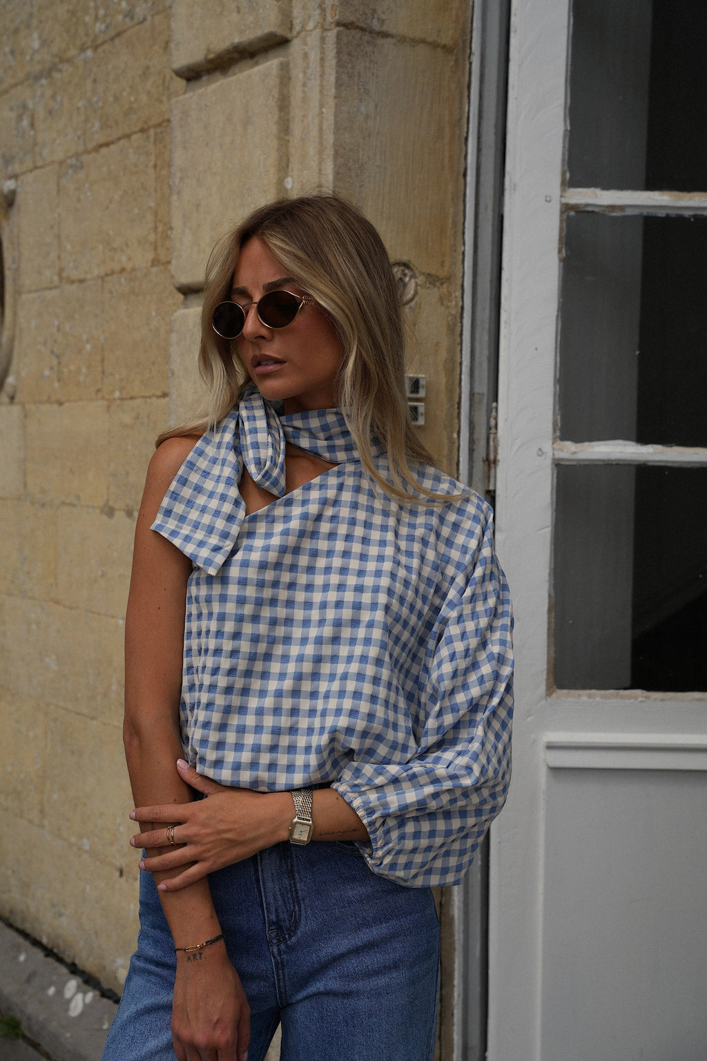 Pearl Gingham Blouse - Blue