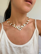 Vintage Trifari Necklace - Foliage White Cabochons