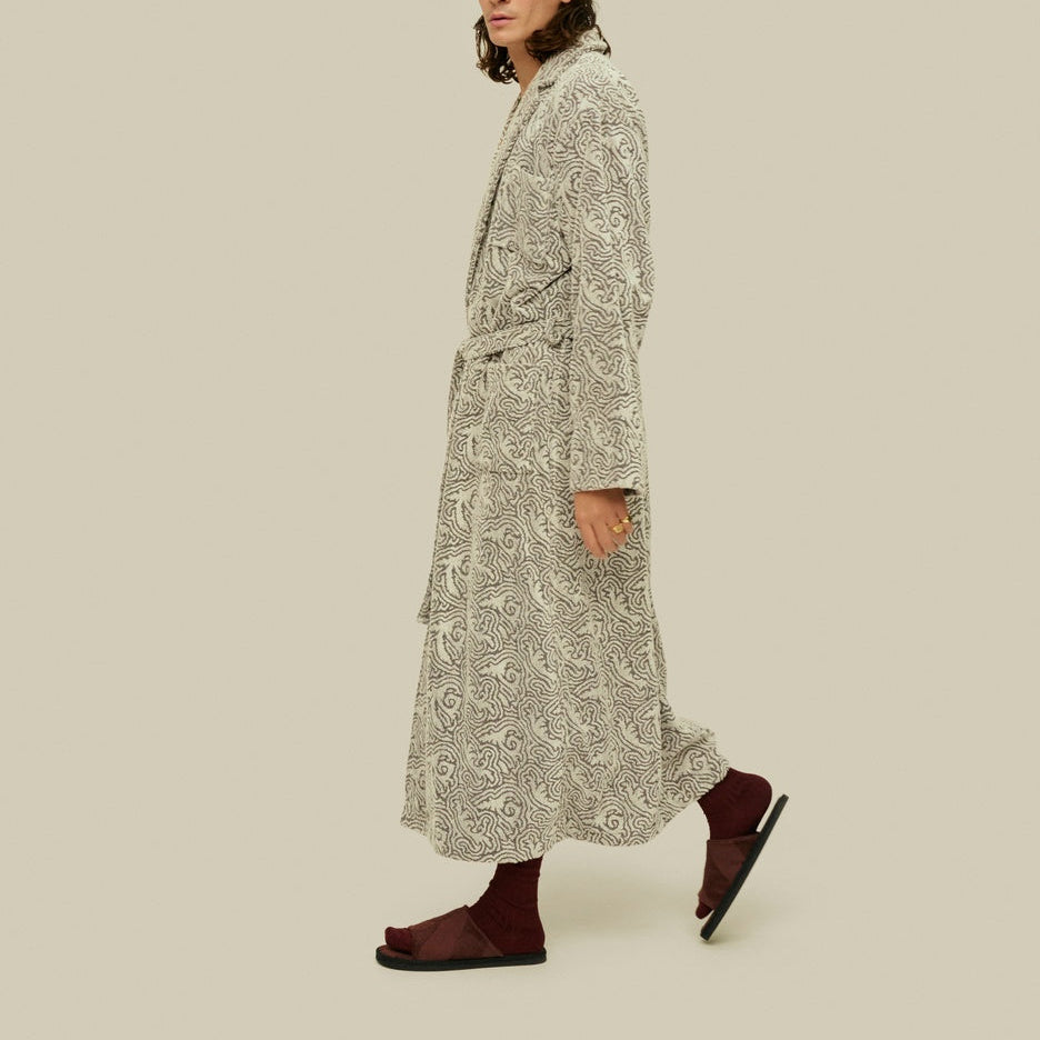 Ivory Squiggle Long Robe - Offwhite