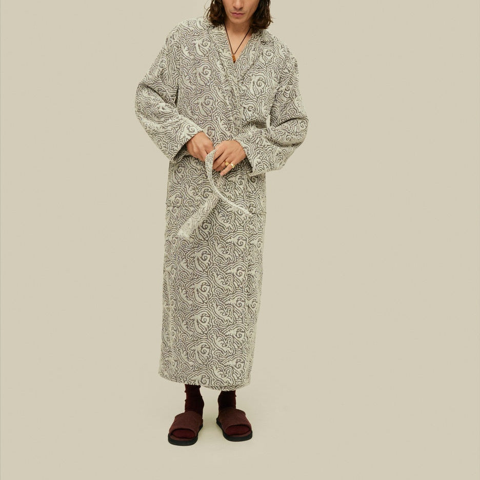 Ivory Squiggle Long Robe - Offwhite