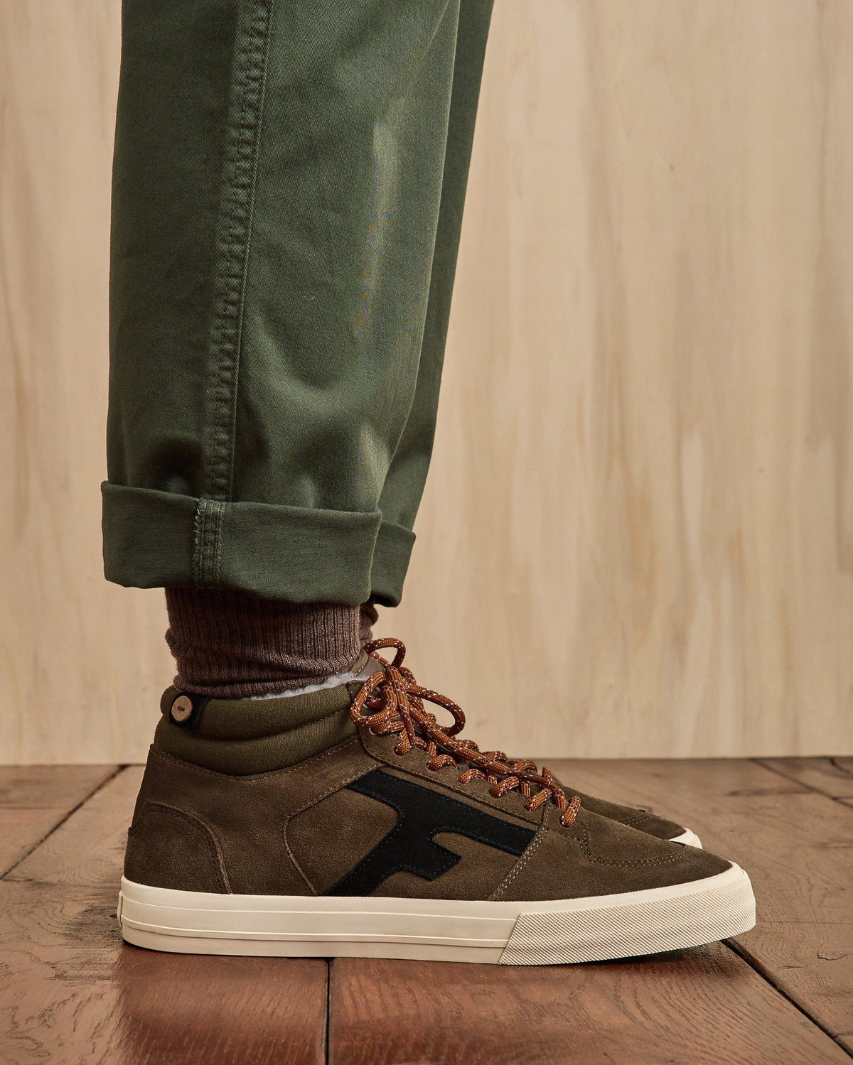 Khaki High-Top Suede Leather Trainers