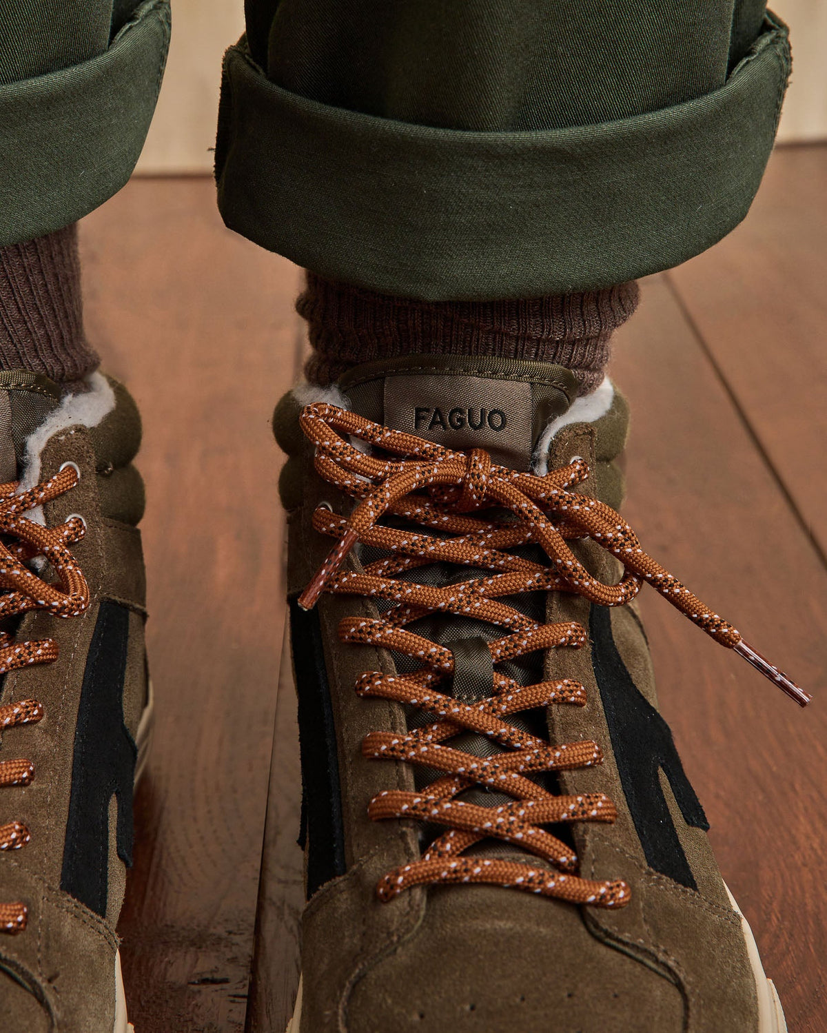 Khaki High-Top Suede Leather Trainers