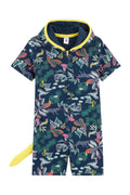 Hooded All-in-One - Navy Blue And Green - Boys