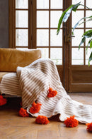 Plaid Berbère Pompon Rayures Taupes