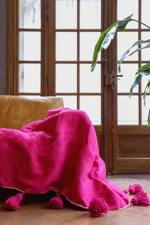 Plaid Berbère Pompon Rose Fushia