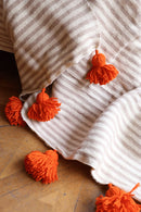 Plaid Berbère Pompon Rayures Taupes