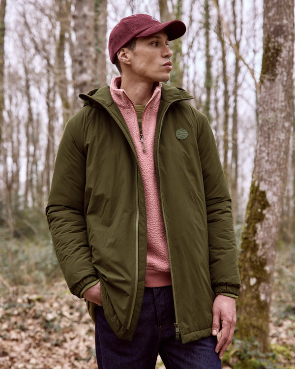 Parka impermeable verde oliva oscuro