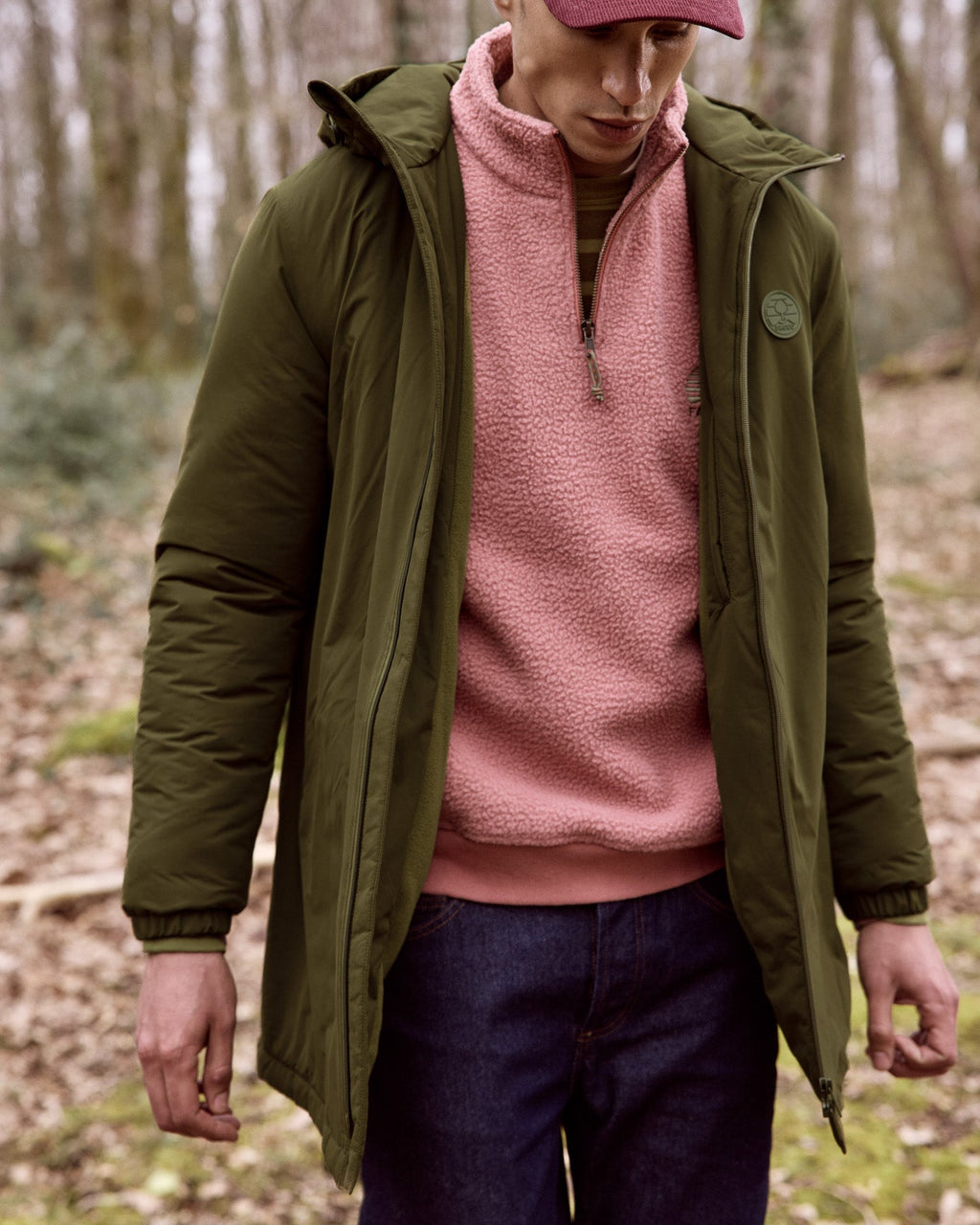 Parka impermeable verde oliva oscuro