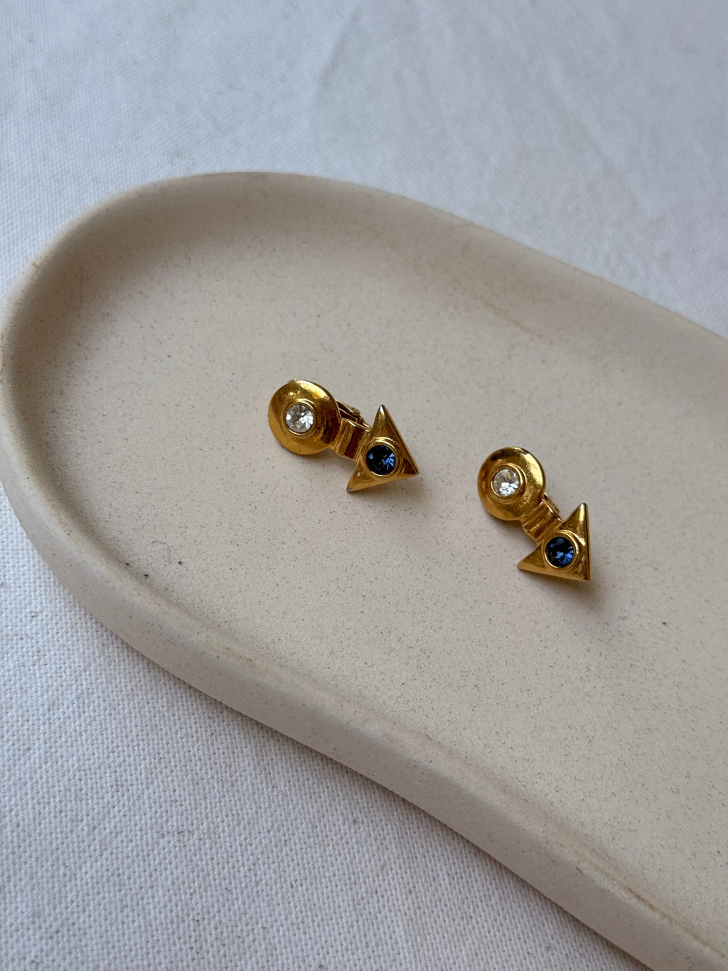 Pendientes Vintage - Geométricos Strass Azules Y Blancos