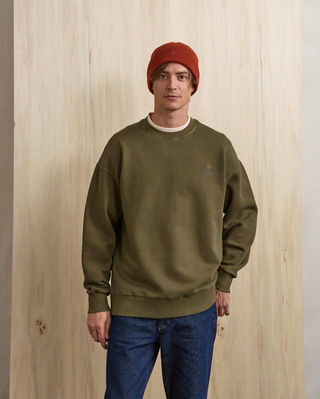 Sweat Col Rond Vert Olive Foncé