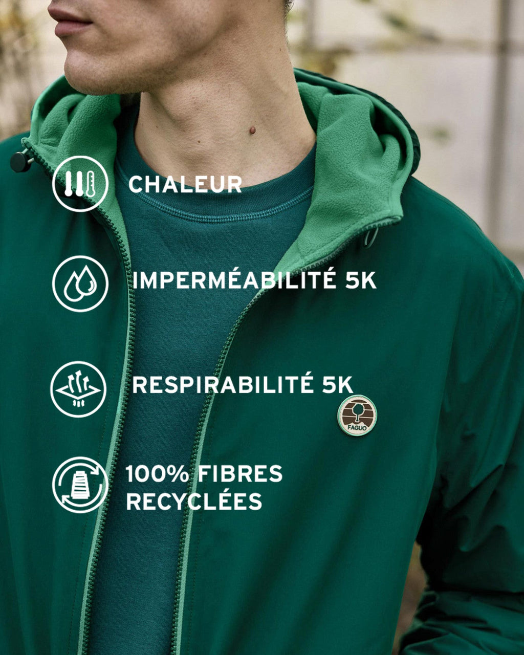 Veste Imperméable Réversible Vert Sapin