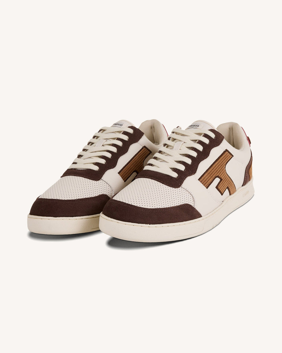 Ecru and Brown Suede Leather Trainers