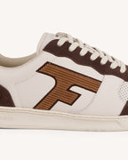 Ecru and Brown Suede Leather Trainers