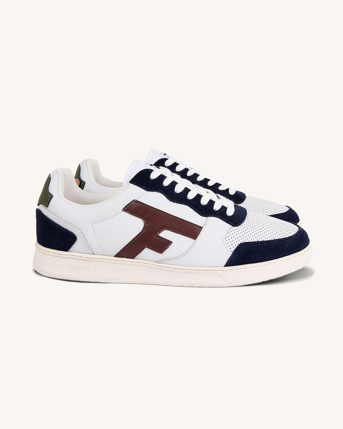 White And Blue Leather Trainers