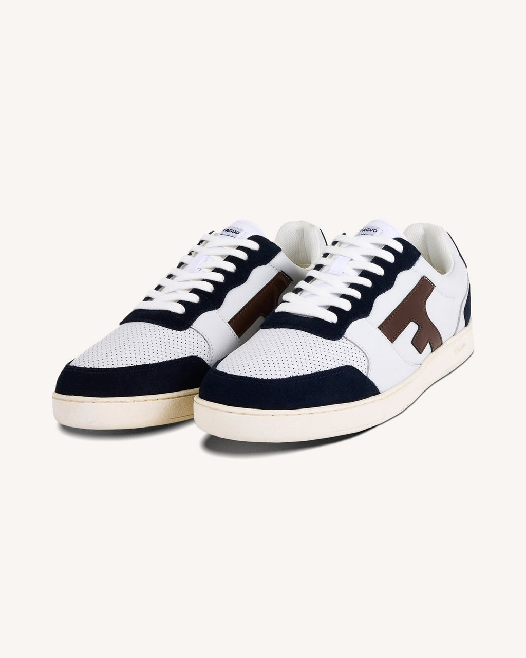 White And Blue Leather Trainers
