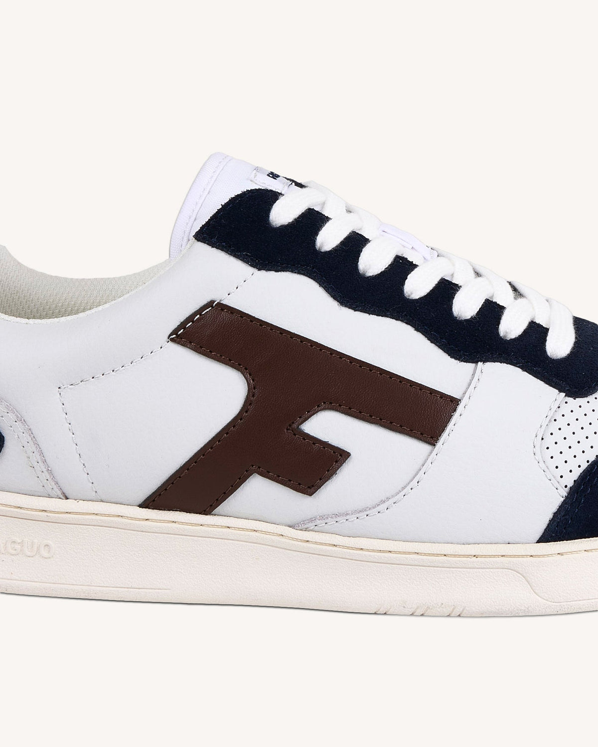 White And Blue Leather Trainers