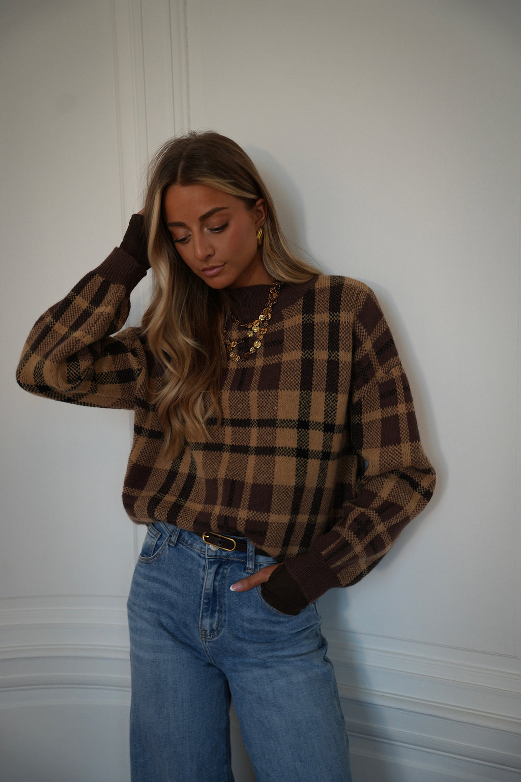 Esmee Camel - Checked Sweater