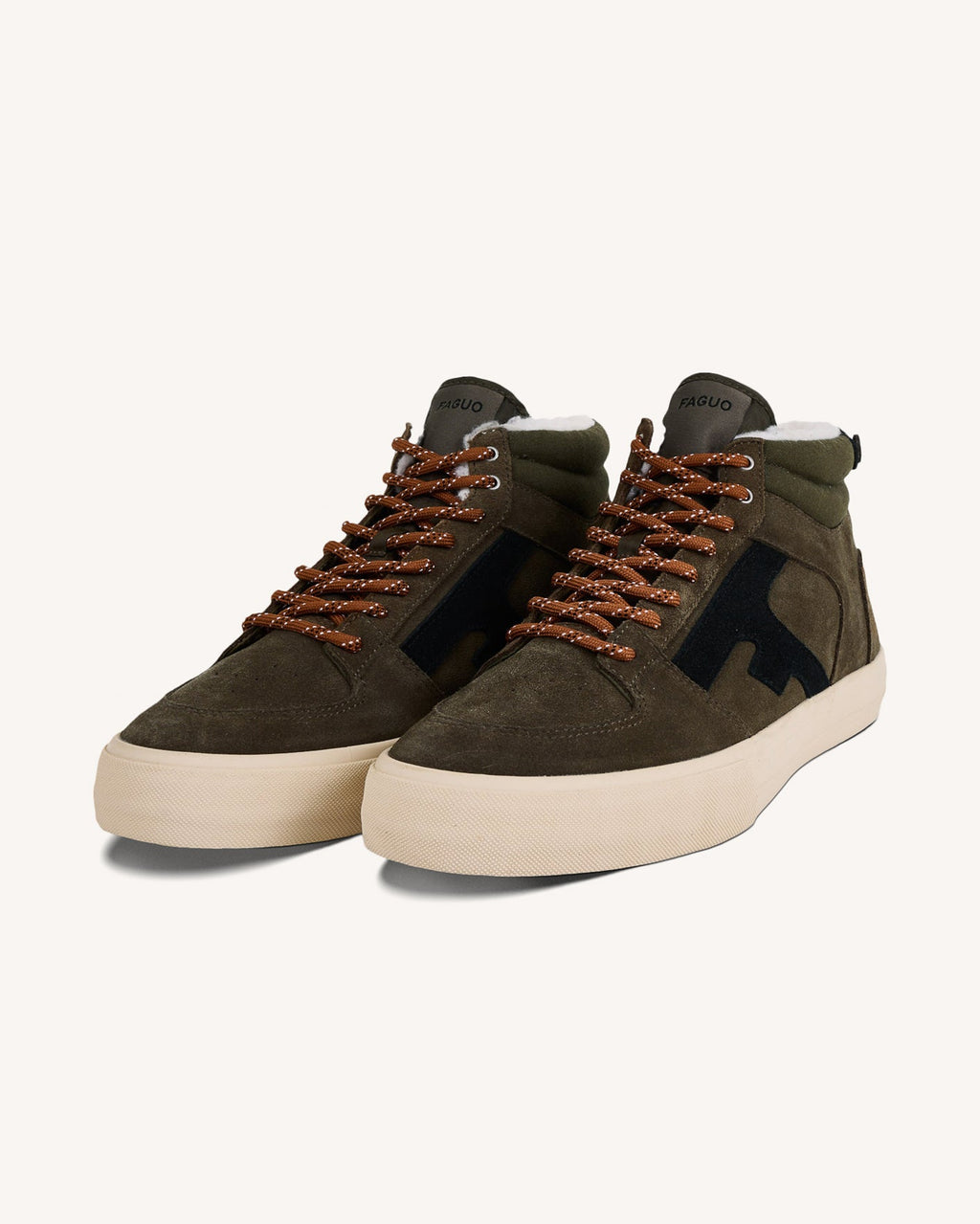 Khaki High-Top Suede Leather Trainers