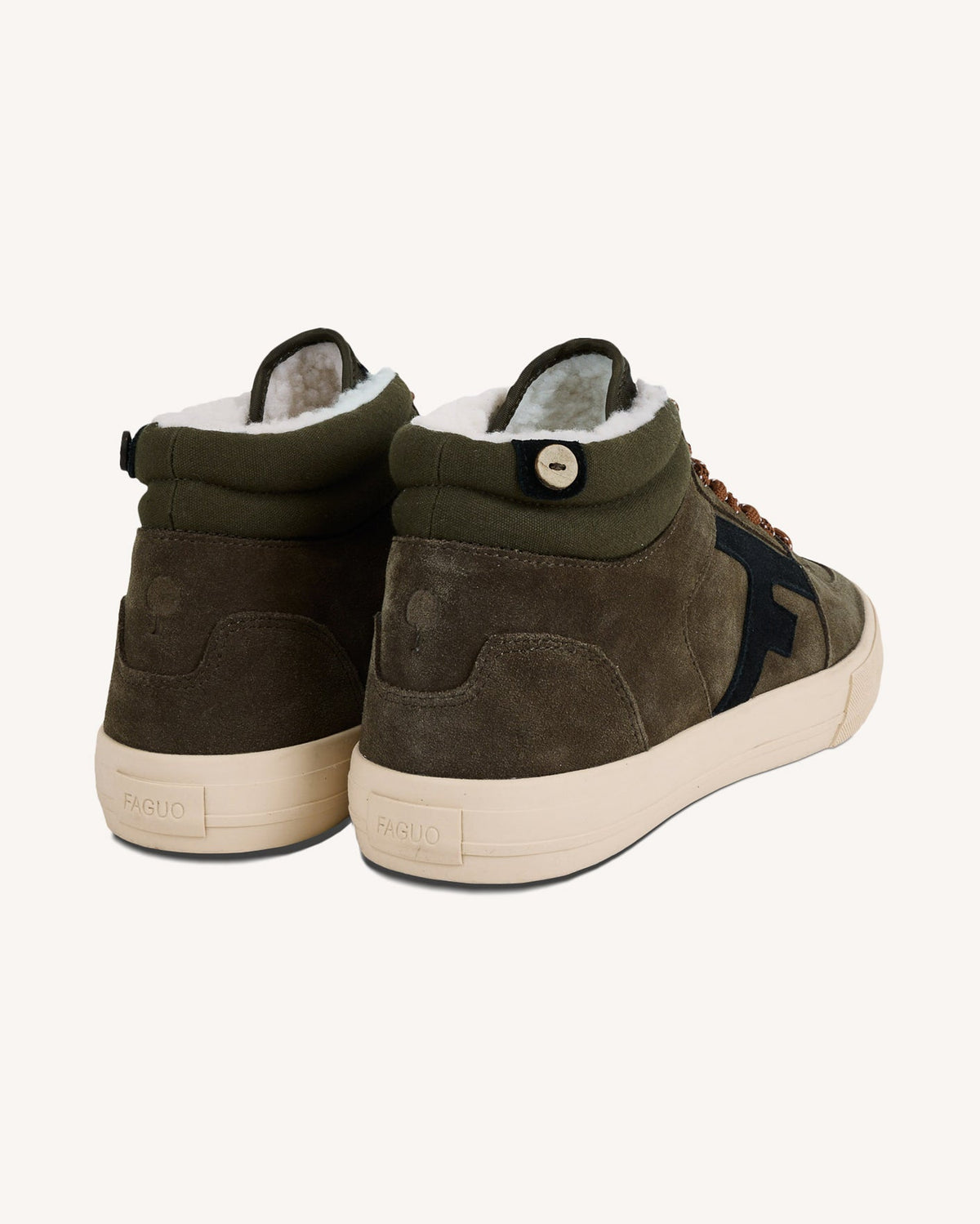 Khaki High-Top Suede Leather Trainers