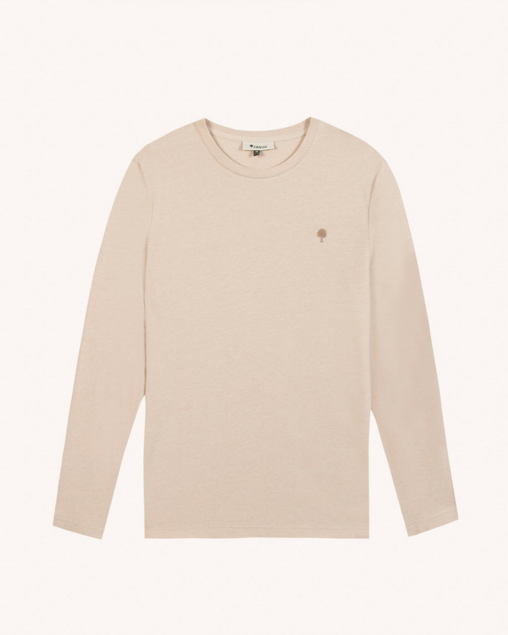T-shirt a maniche lunghe écru in cotone