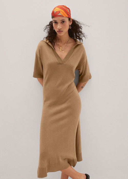 Robe Maille Ouvertures Alto - Brun Tabac - Femme