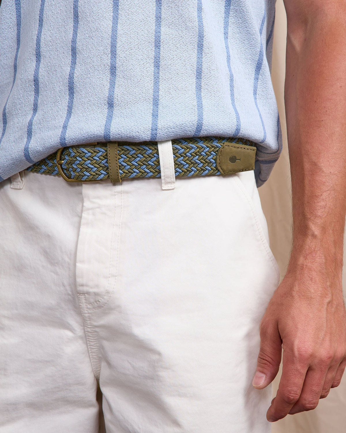 Ceinture Tressée Kaki Et Bleu