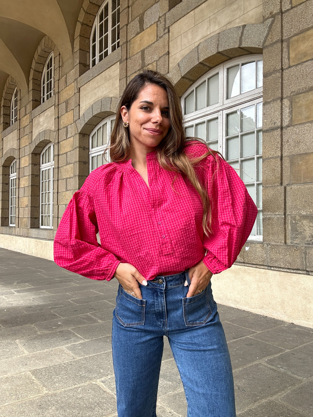 Blusa de cuadros vichy fucsia Clothilde