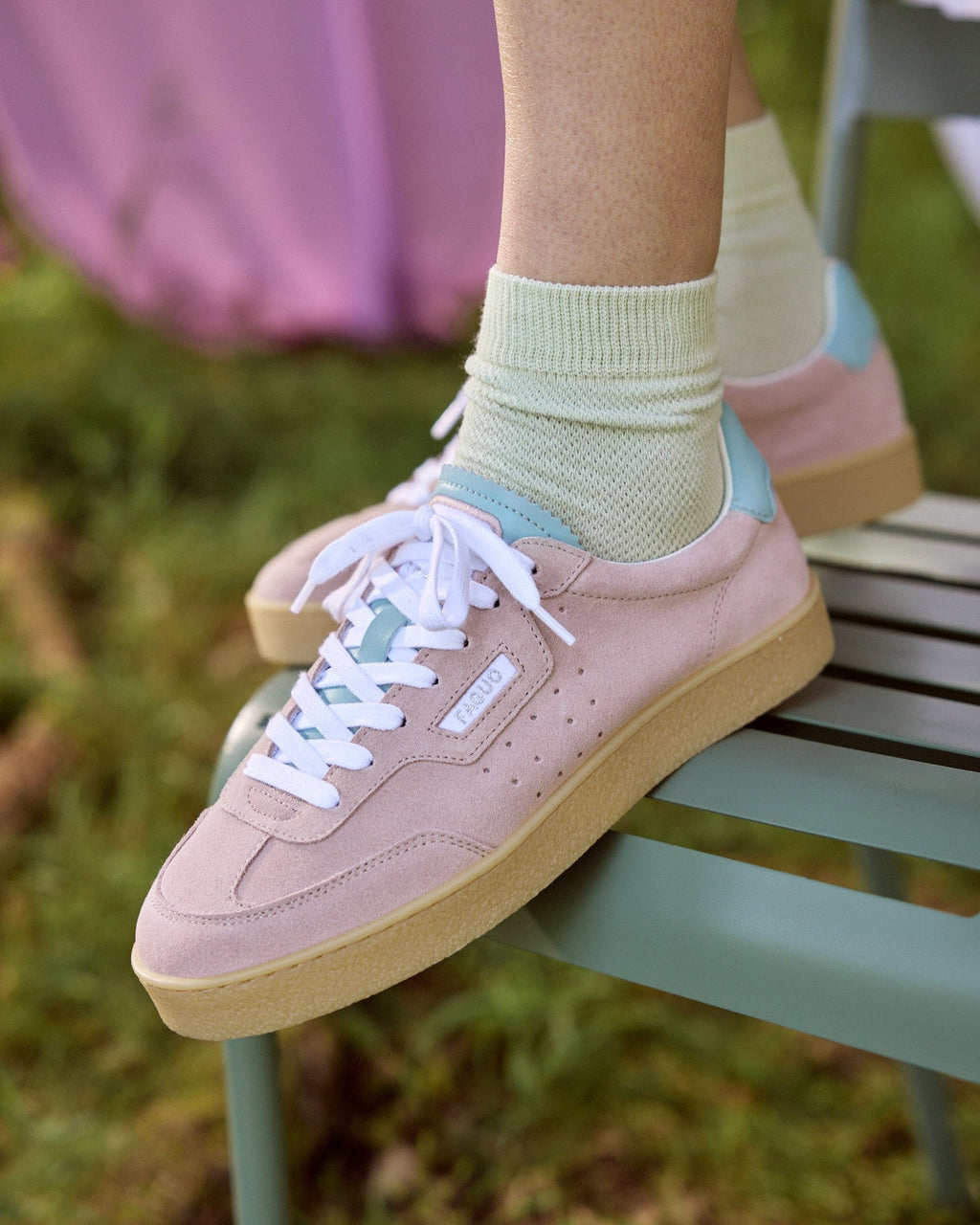Dusty Pink Suede Leather Trainers