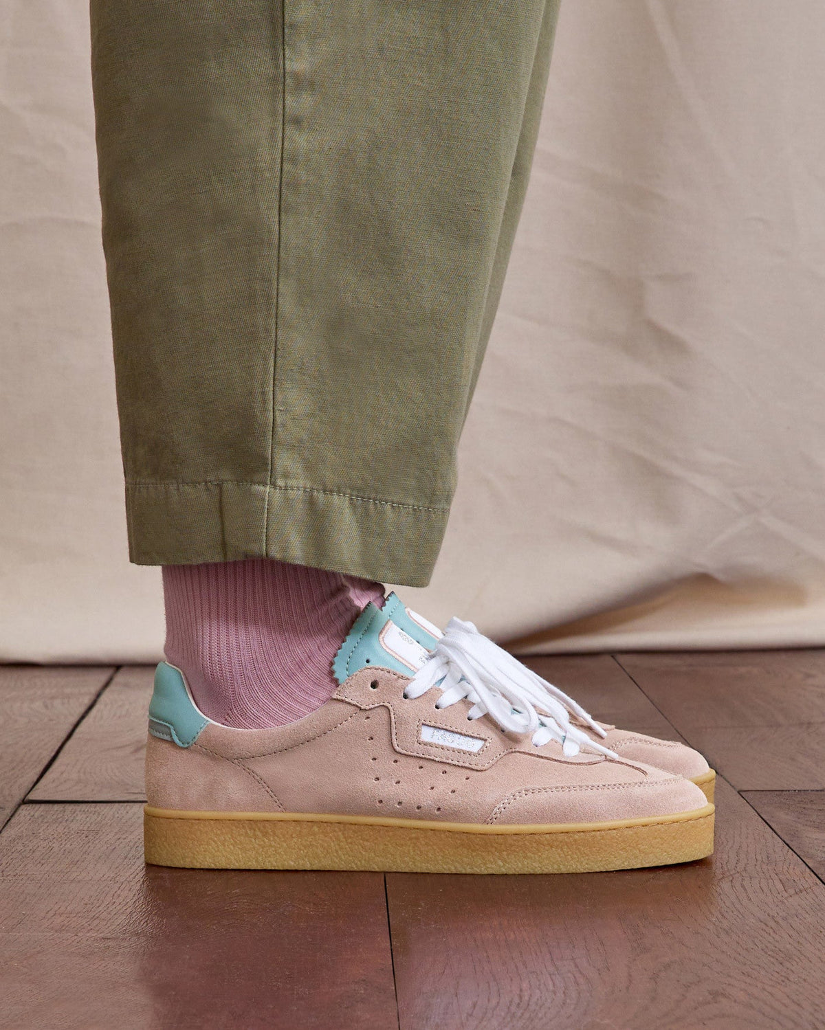 Dusty Pink Suede Leather Trainers
