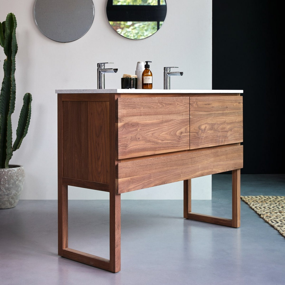 Edgar - Meuble Salle De Bain - Noyer - Beige