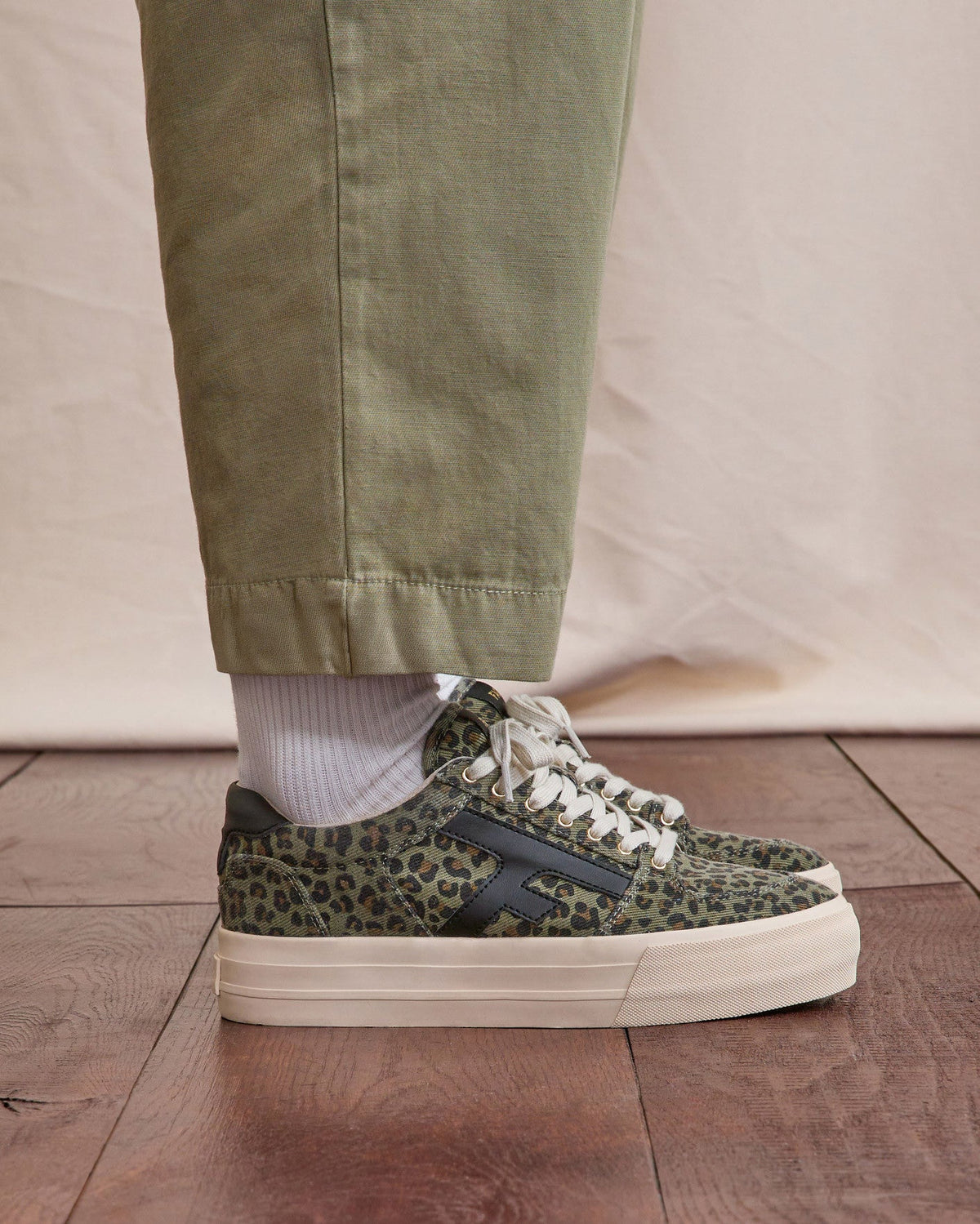 Dark Khaki Leopard-Print Trainers
