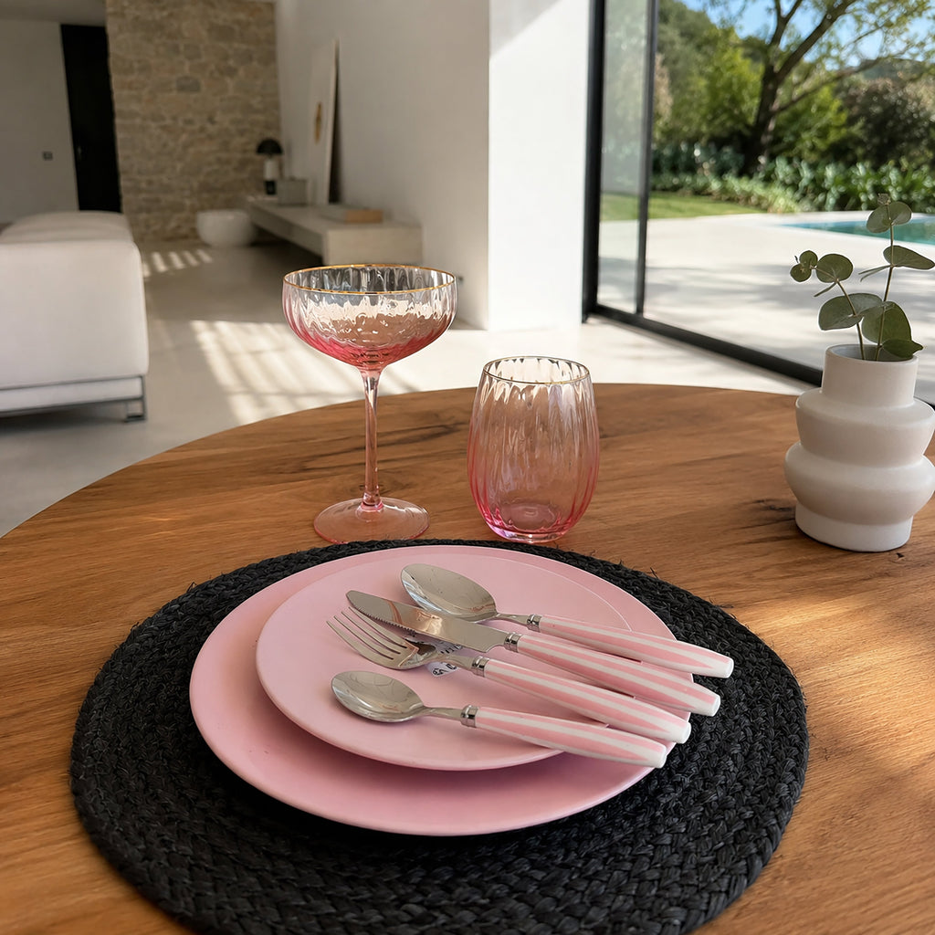 Servizio di posate a righe - 24 pezzi - Acciaio inox - Rosa