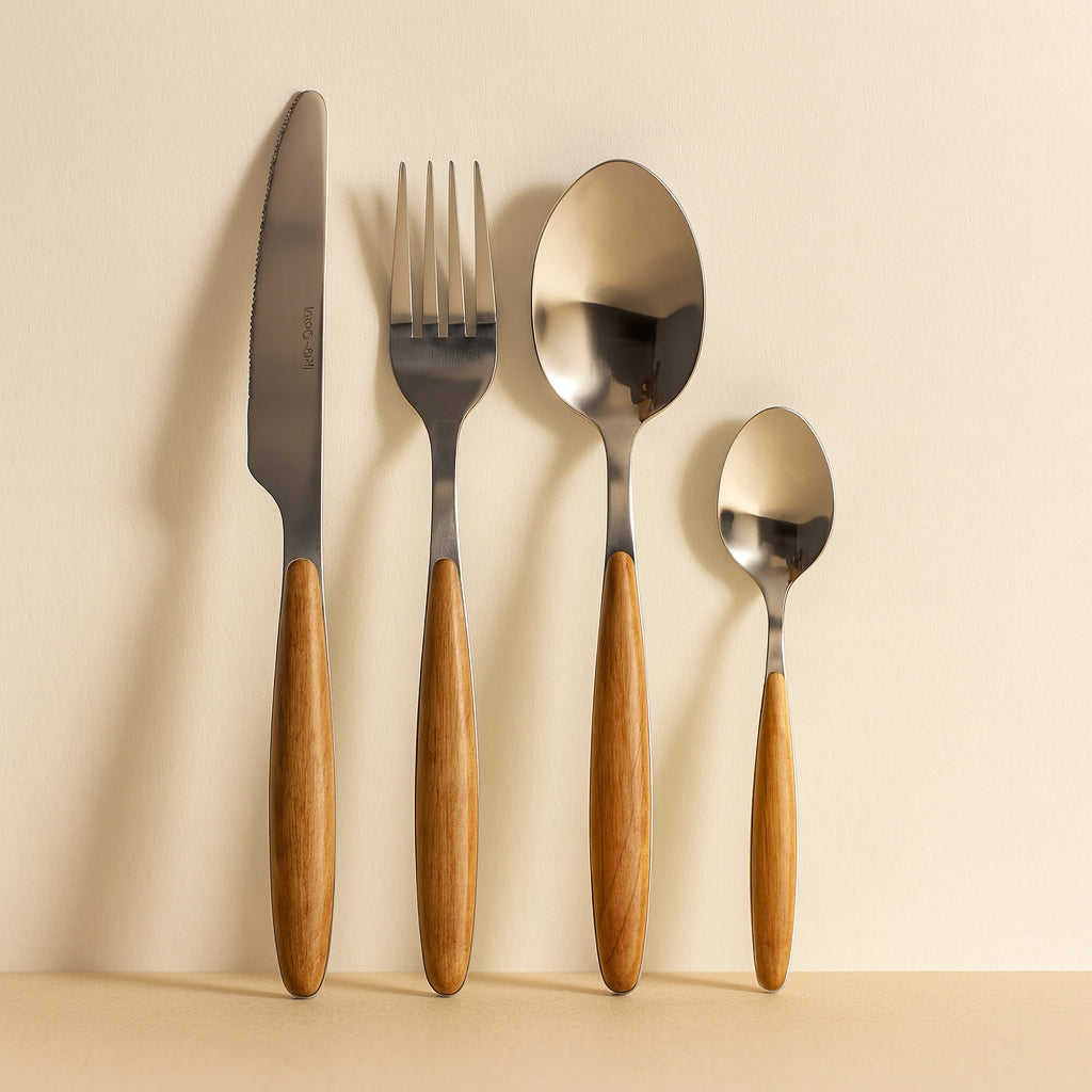 Suva cutlery set – 24 pieces – stainless steel – wood effect