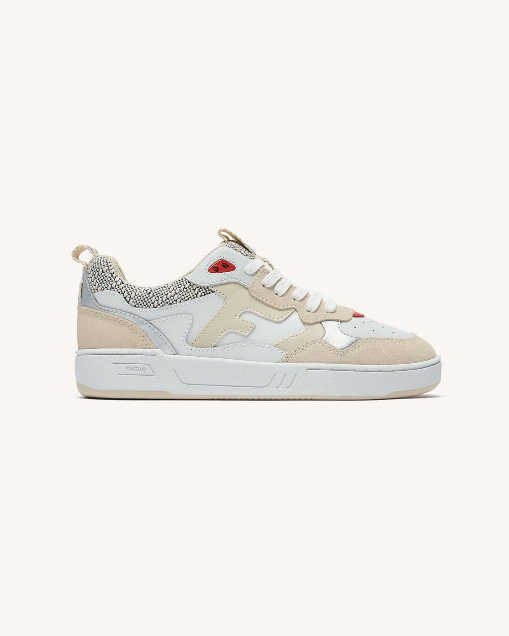 Cream and Red Leather Trainers