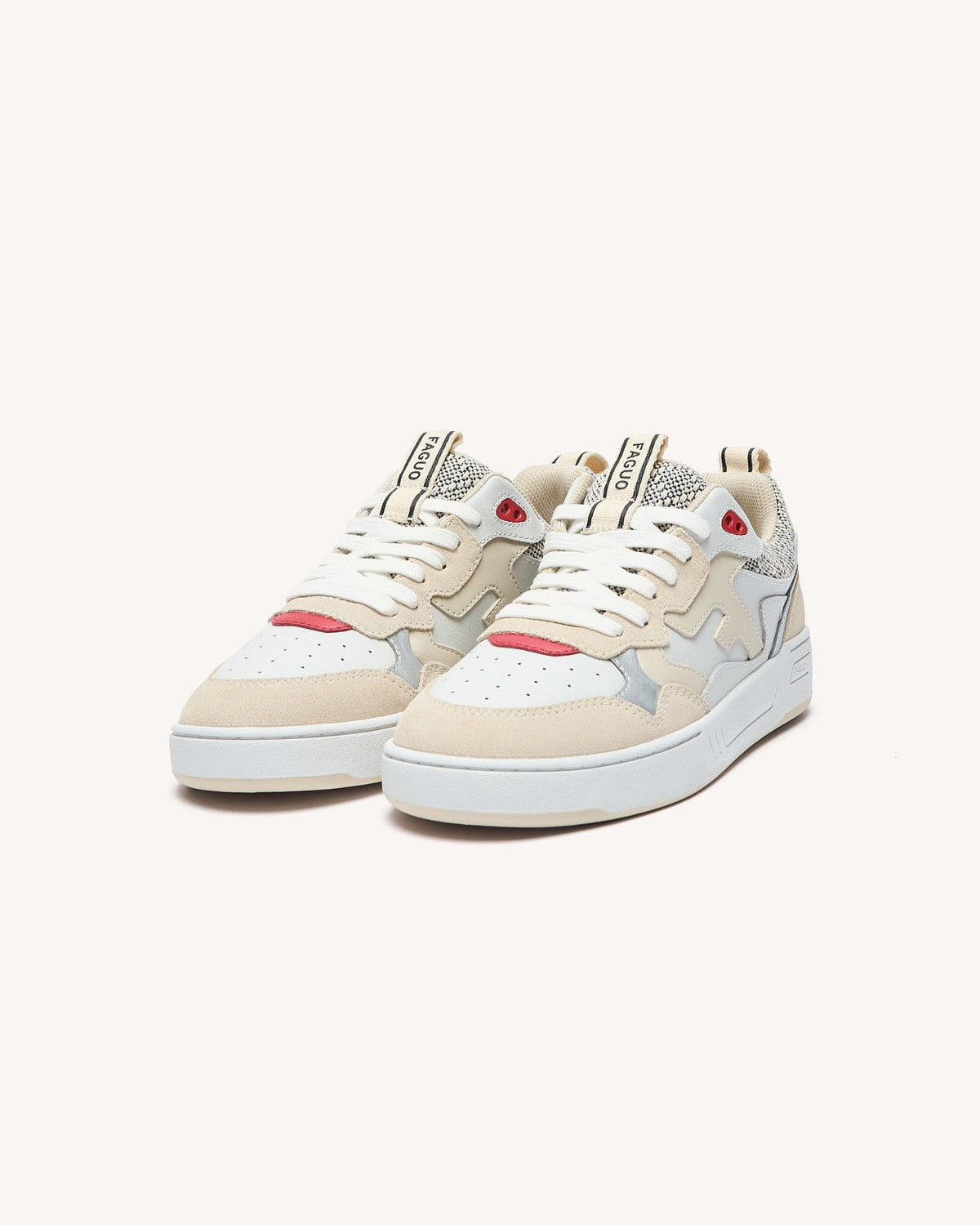 Cream and Red Leather Trainers