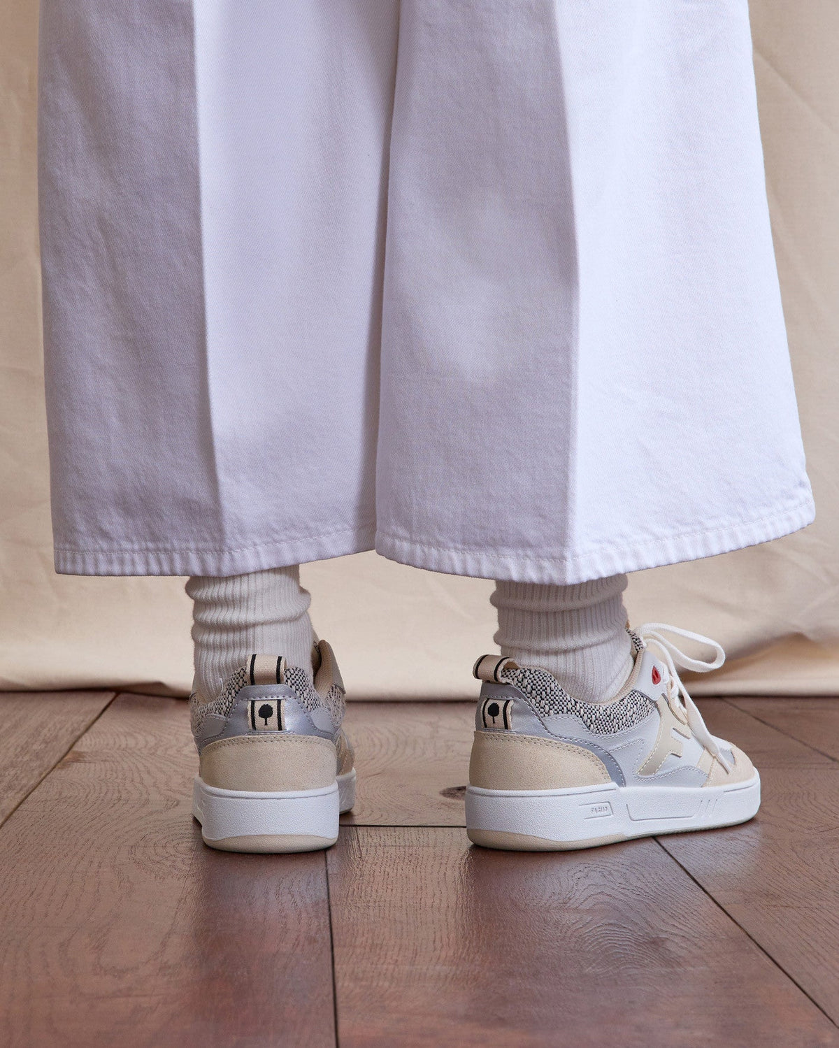 Cream and Red Leather Trainers