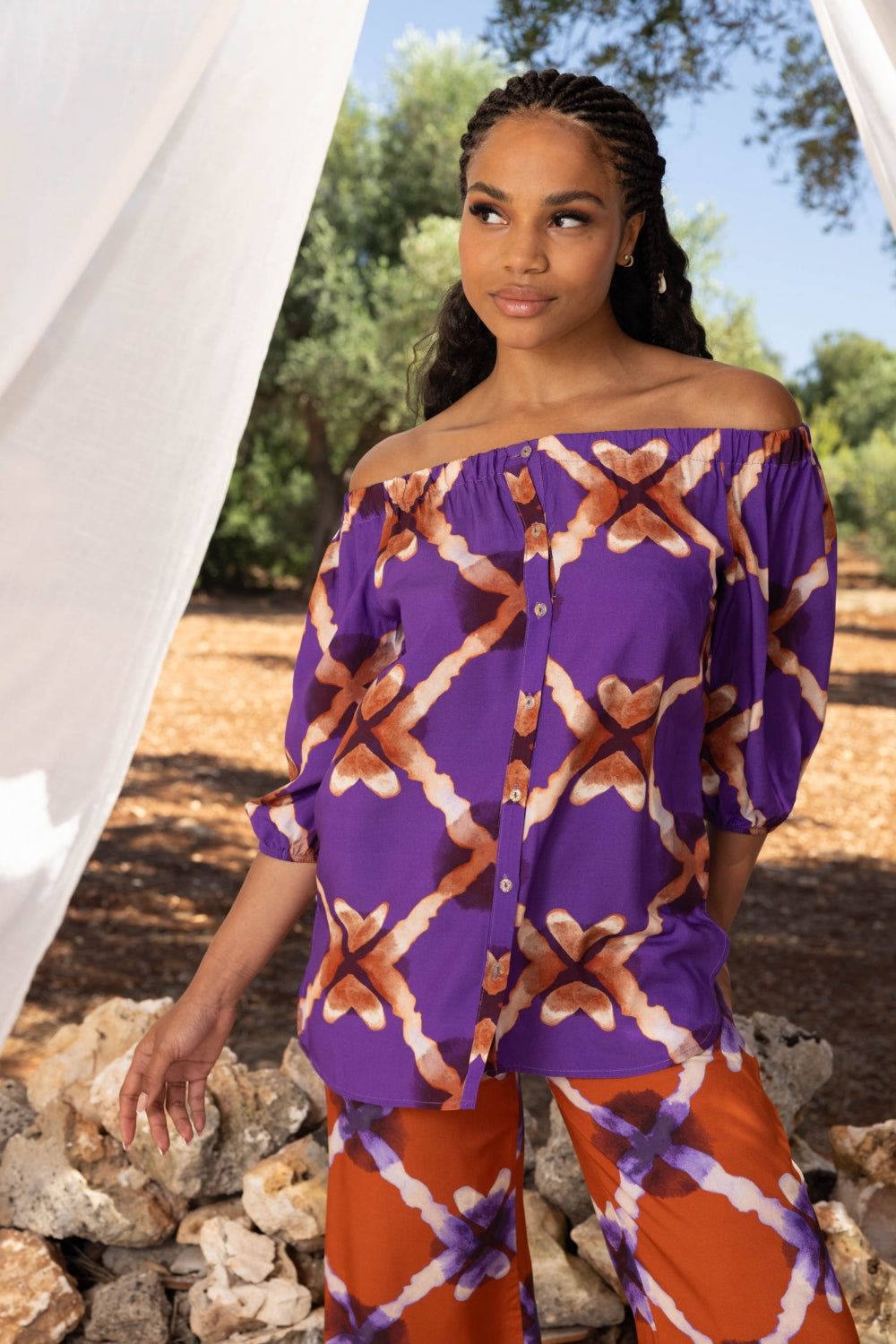 La Blouse Giana Geo Tie And Dye Mauve