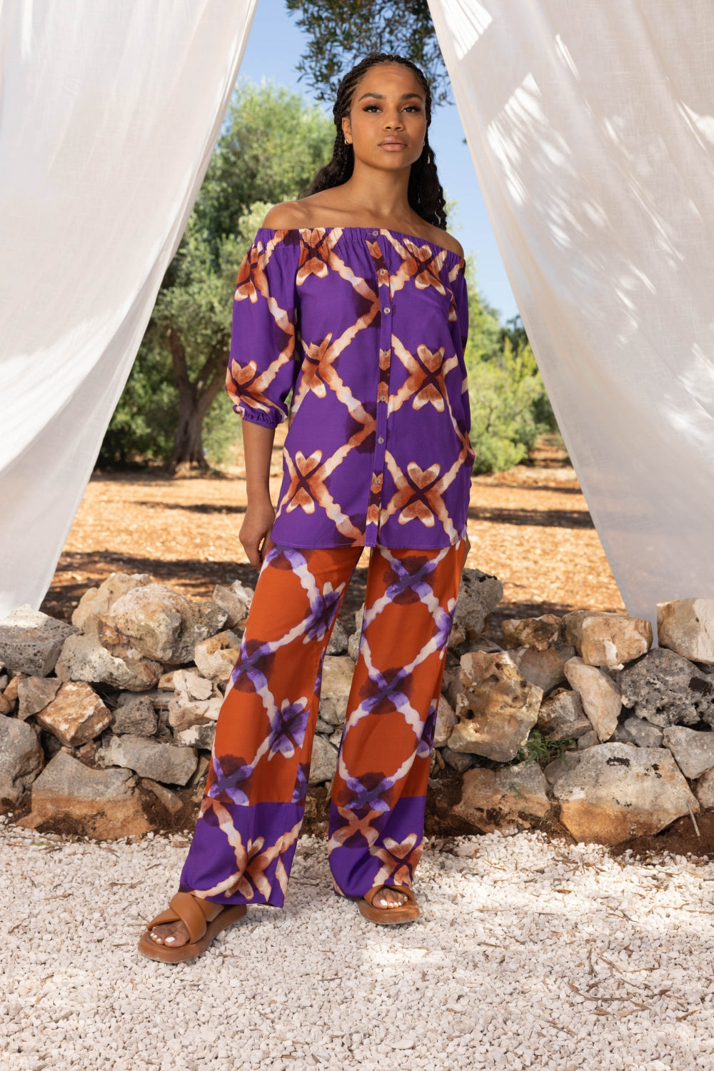 La Blouse Giana Geo Tie And Dye Mauve