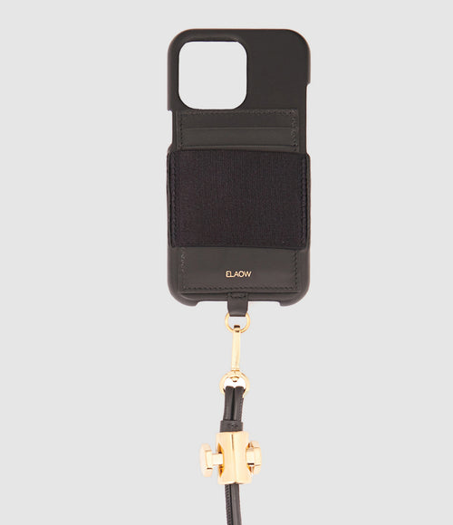 Elaow - Coque Porte-Cartes Cordon Cuir Noir - Mixte