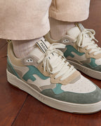Zapatillas Beige Y Azul De Cuero